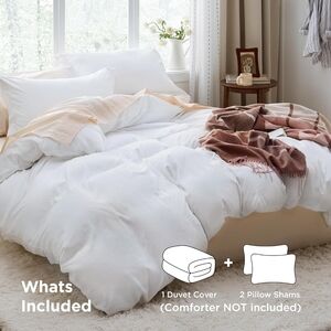 Bedsure White Duvet Cover King Size - 3Pieces Prewashed Cotton-Like Polyester
